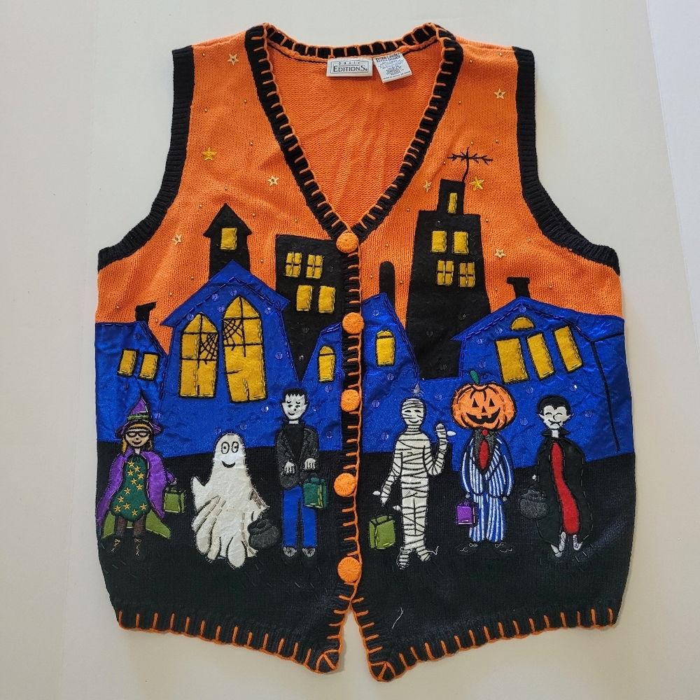 Basic Editions Halloween Vintage Knit Sweater Vest size XL
